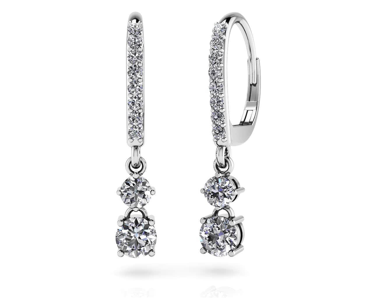 Double Drop Diamond Hoop Earrings Diamond with 0.45 ct.(finished) 1mm, 2.4mm, 3.2mm